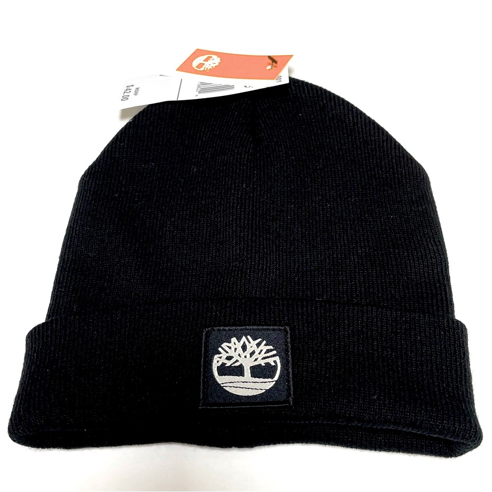 Timberland Black Knit Hat with Logo